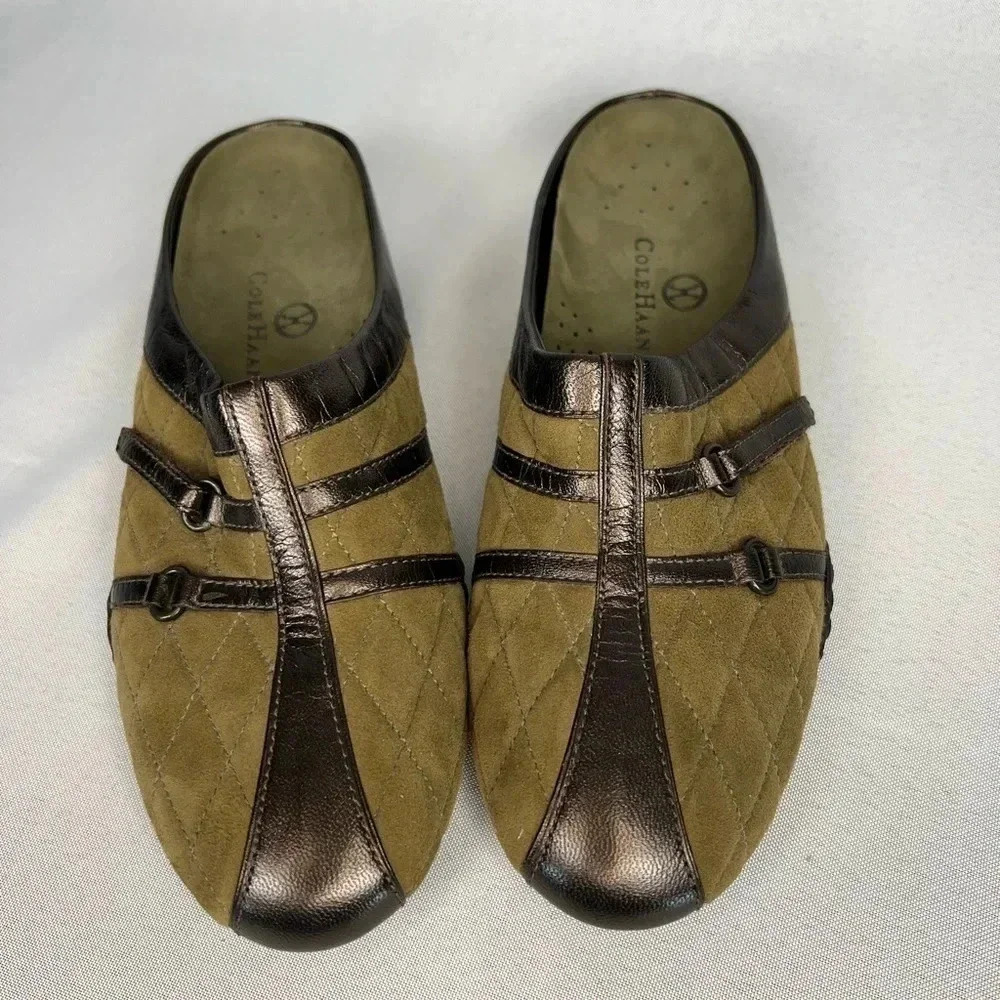 Cole Haan Air Slip-On Green and Brown Loafes Backless Mules Shoes US 7 B